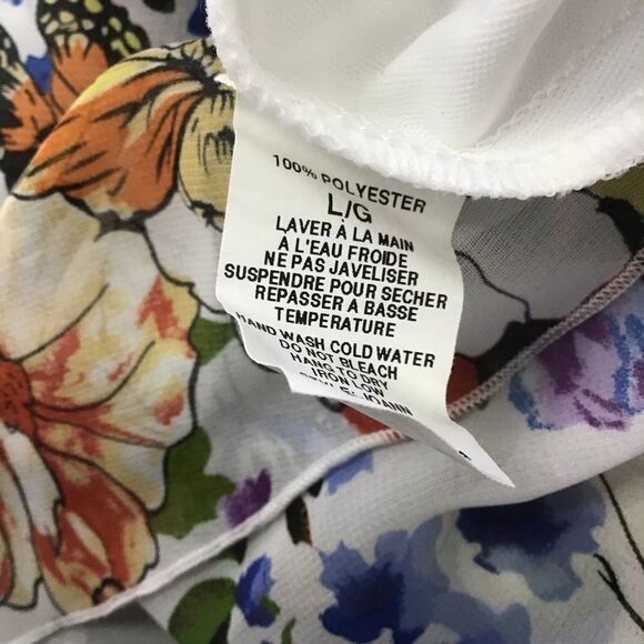 CYNTHIA Rowley silky floral butterfly sleeve top blouse round neckline large - Picture 7 of 13